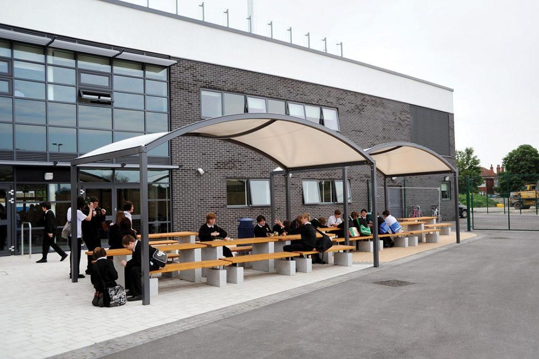Fabric Arc Barrel Outdoor Dining Canopy at Kelvin Hall School - Broxap