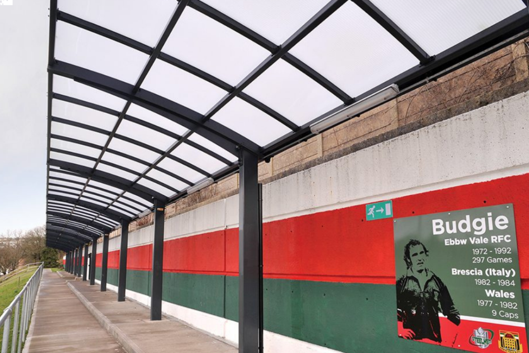 Spectator Shelters at Ebbw Vale Rugby Club Canopy - Broxap