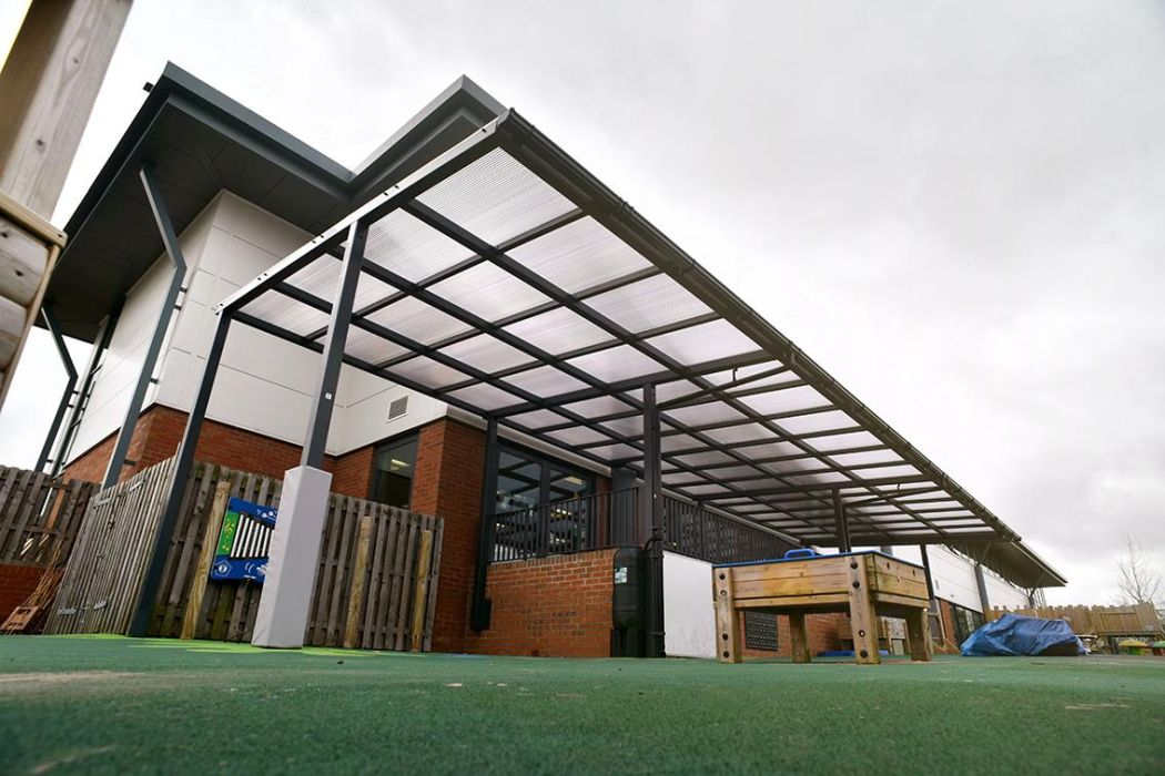 Monopitch Canopy at Rugby Free Primary School - Broxap